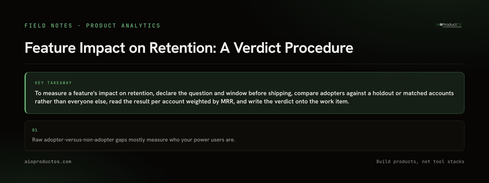 Diagram: measuring a feature's impact on retention, from adoption to an account-level verdict