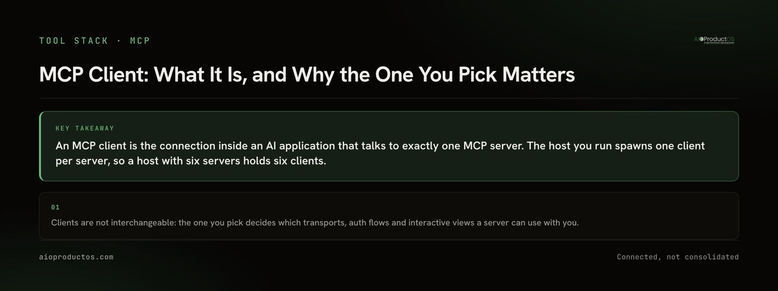MCP client, host and server: where the client sits and what each client supports