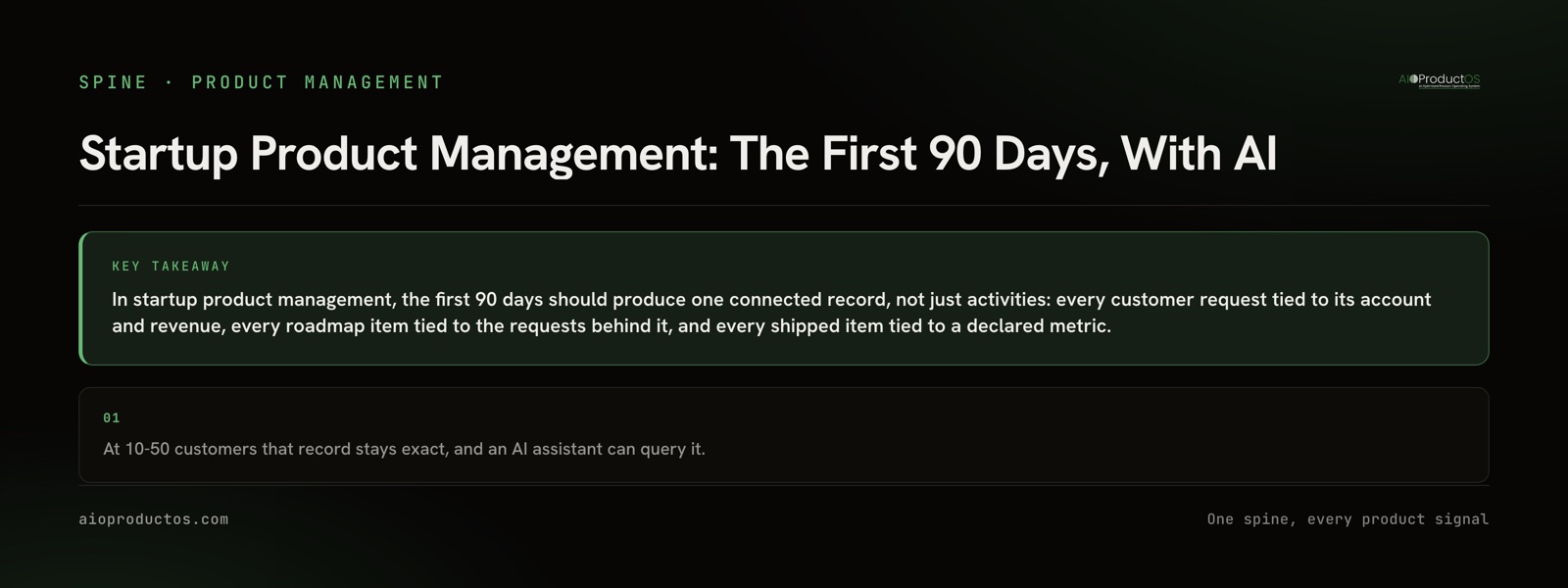 Startup product management record linking customer requests to accounts and revenue, roadmap items to requests, and shipped work to measured results