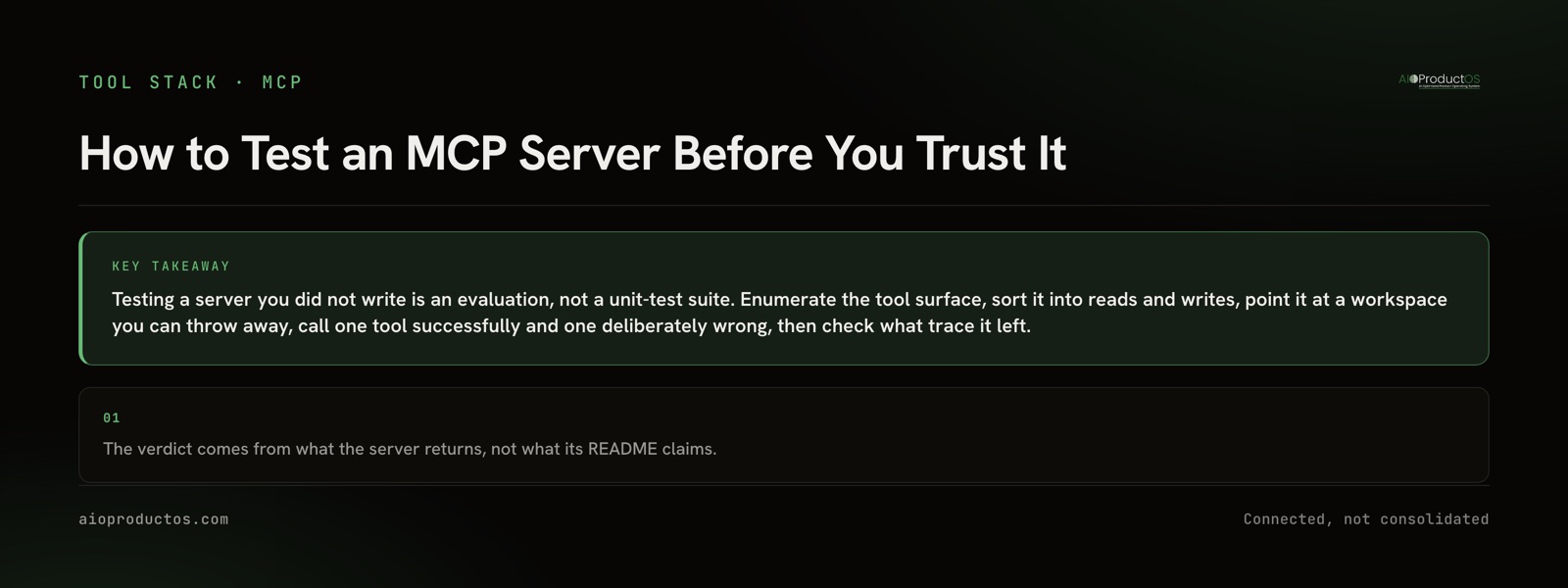 How to test an MCP server you did not write: six ordered checks and what a pass looks like at each step