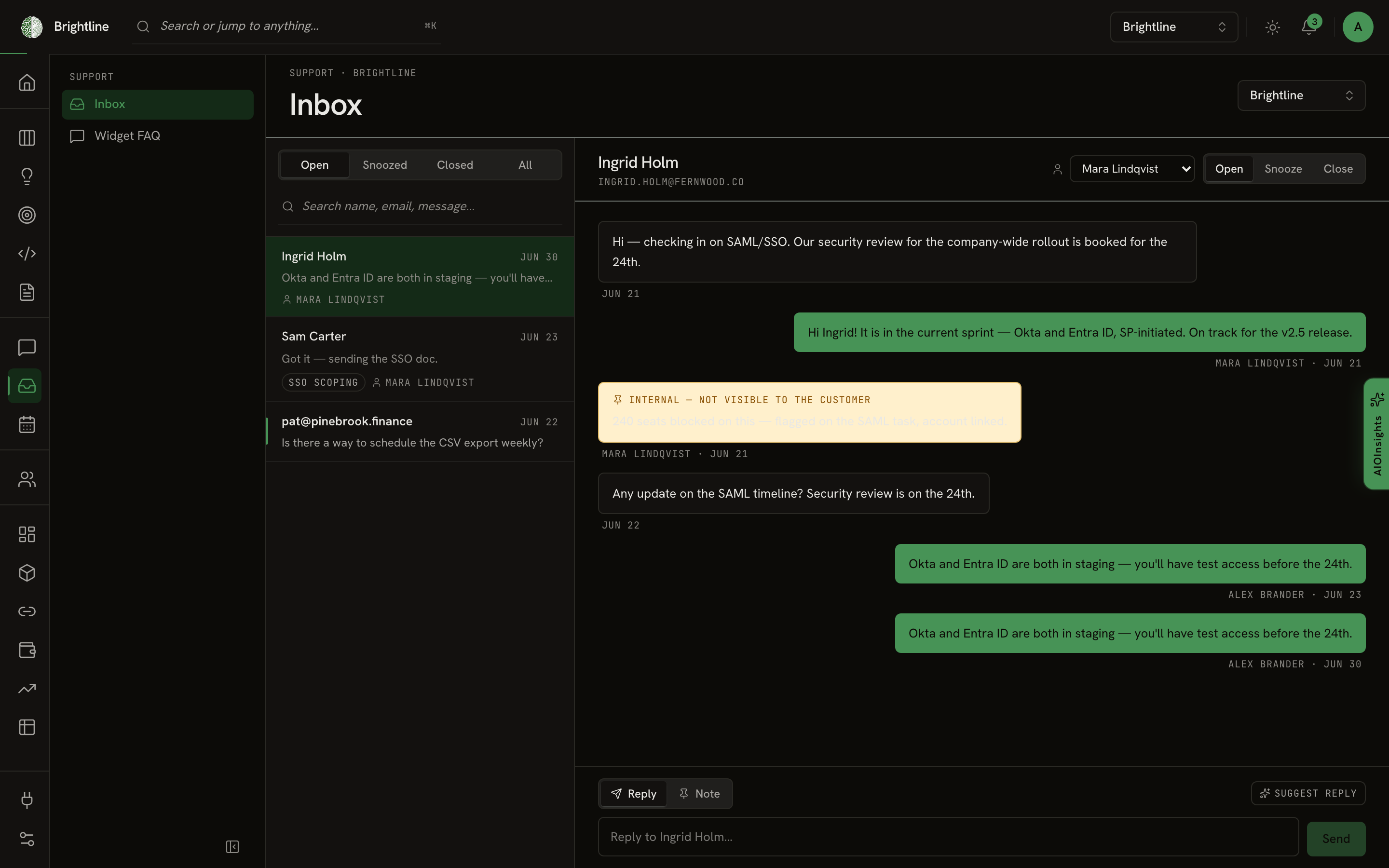 Comms in the AIOProductOS app